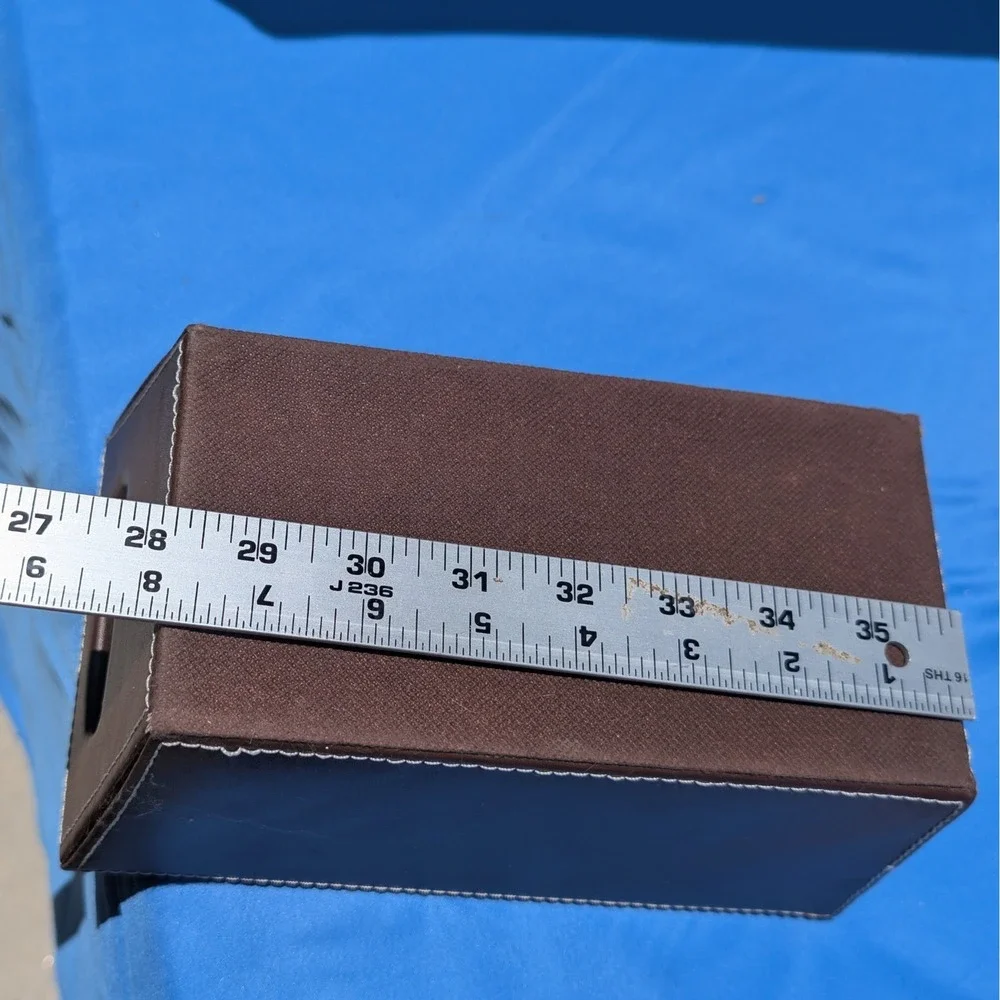 Brown Faux Leather Desktop Storage Bin Organizer Caddy with Contrast Stitching